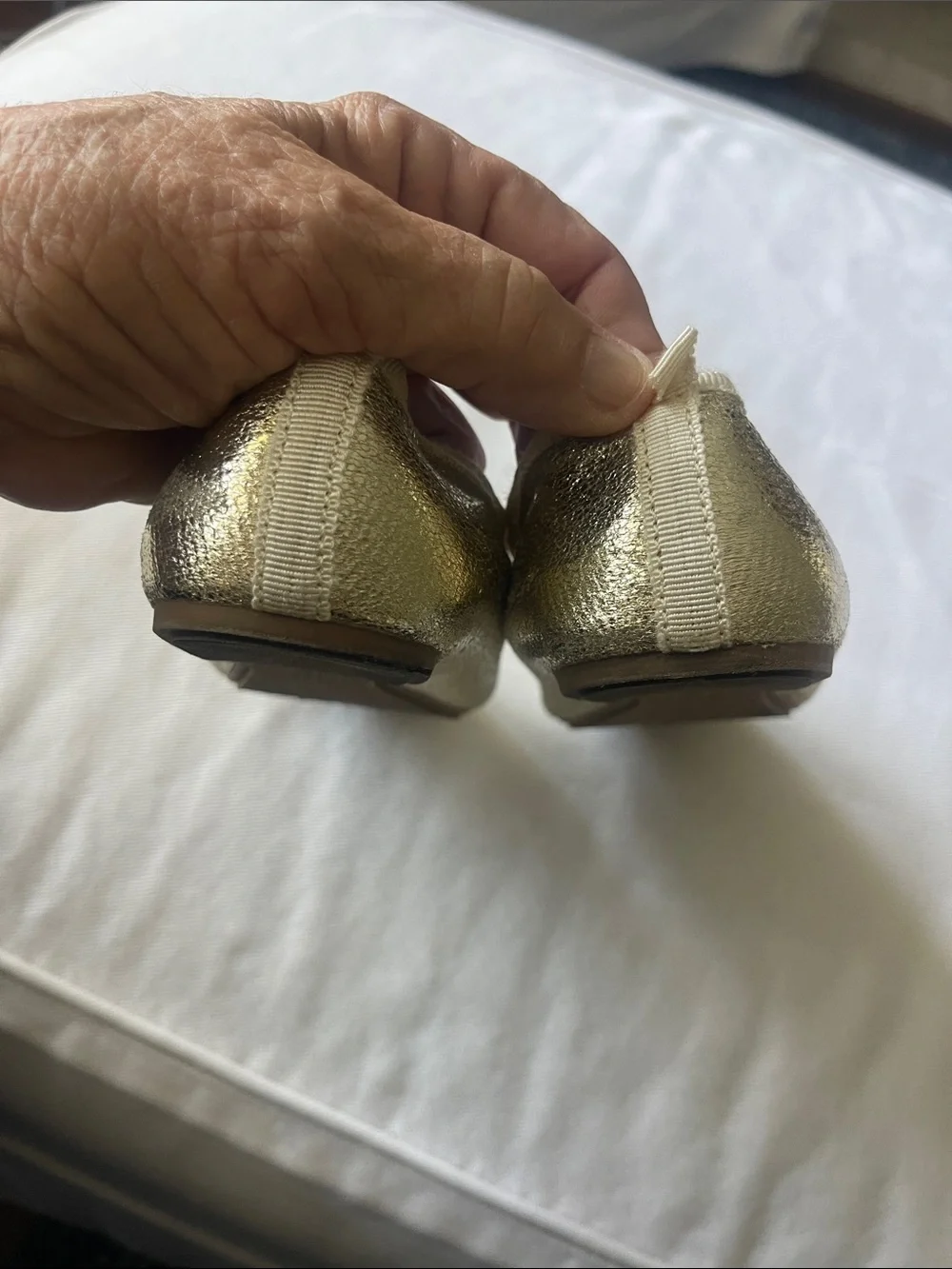 Crewcuts Size 13 Girls Shimmering Gold Bow Ballet Flats